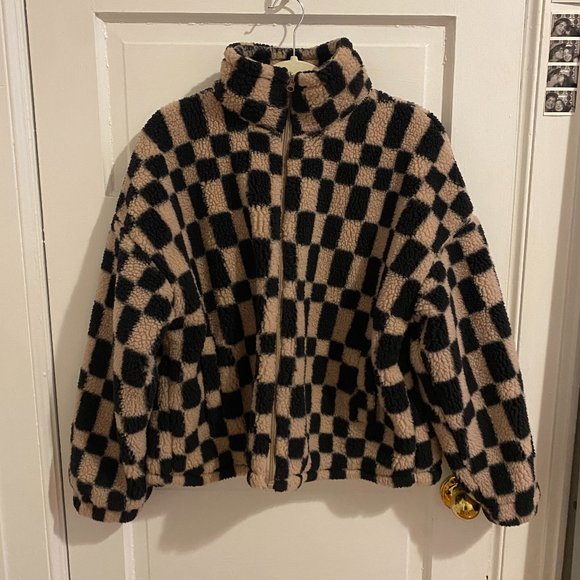 a new day Jackets & Blazers - a new day Black and Tan Checkered Teddy Jacket